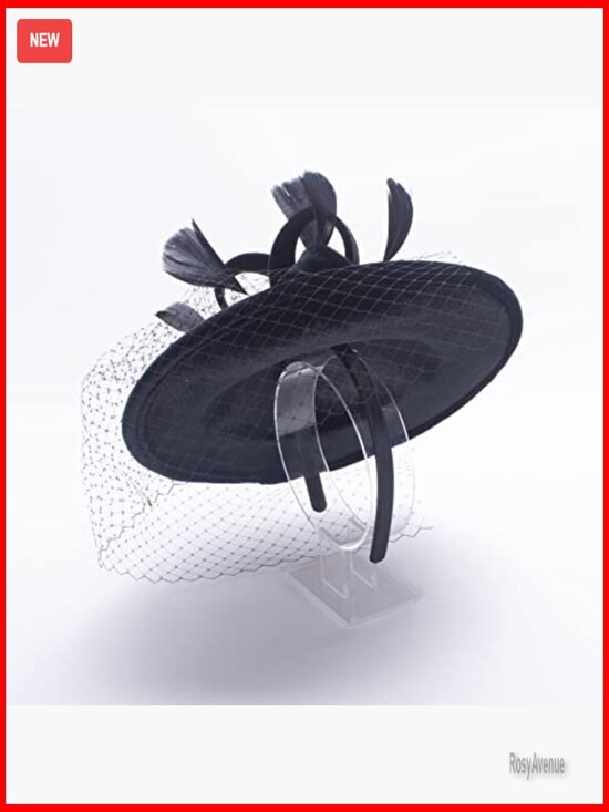 Velvet Fascinator Headpiece with Veil Netting and Feathers for Weddings Lawliet Womens Velvet Veil Netting Wedding Occasion Church  main image 4